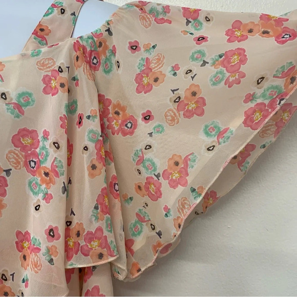 Lane Bryant Top Woman 22 P Pink Floral Tiered Flowy Chiffon Cottagecore Fairy - Picture 3 of 10